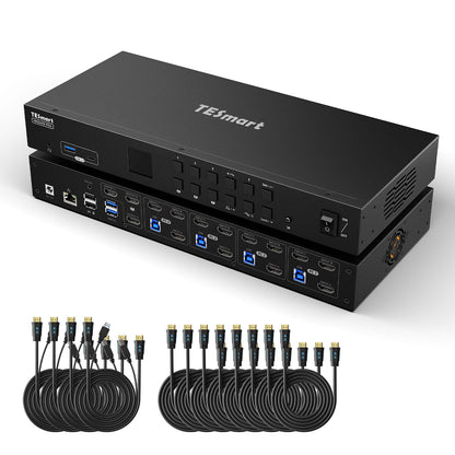TESmart Triple Monitor KVM Switch 4 Port Triple Monitor KVM Switch HDMI 4K60Hz with USB 3.0 Hub, Headset, Audio&amp;Microphone Triple Monitor KVM Switch – 4 Port HDMI 4K with USB Hub | TESmart