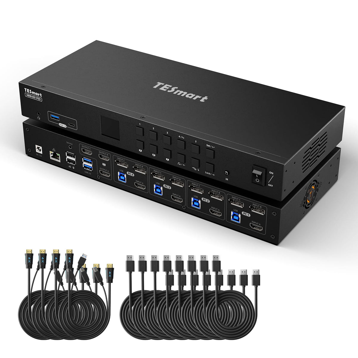 TESmart Triple Monitor KVM Switch HDMI 2.0 &amp; DP 1.2 Triple Monitor KVM Switch 4K60Hz with USB 3.0 Hub, Headset, Audio&amp;Microphone 4-Port USB-C KVM Switch for 3 Monitors, 4K60Hz, USB 3.0 &amp; Hotkey | TESmart
