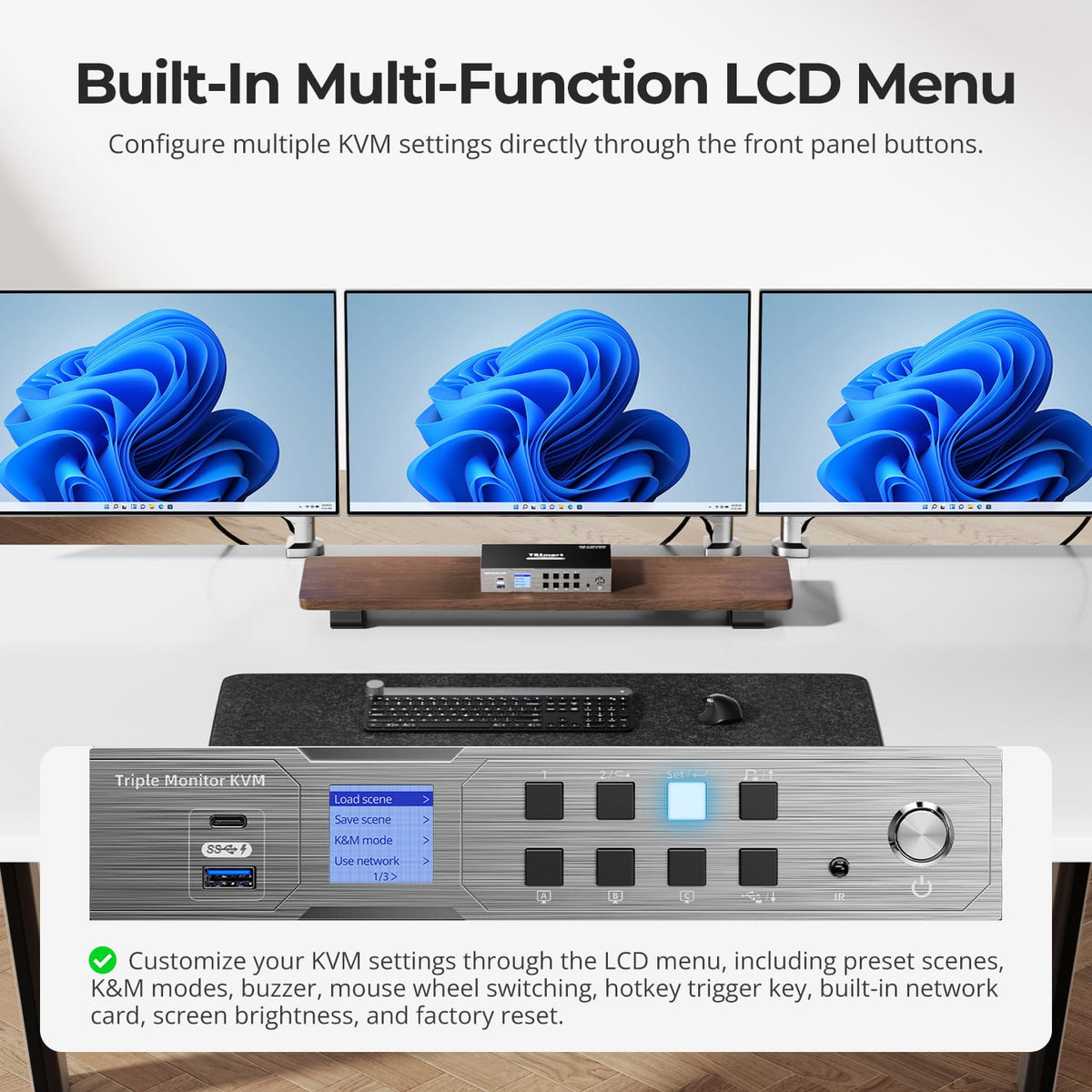 TESmart Triple Monitor KVM Switch Triple 4K60Hz Hybrid KVM Gaming Dock for 1 Desktop PC &amp; 1 Laptop, w/ EDID, MST 2-Port Hybrid KVM Switch for 2 PCs with Triple Monitor 4K@60Hz | TESmart
