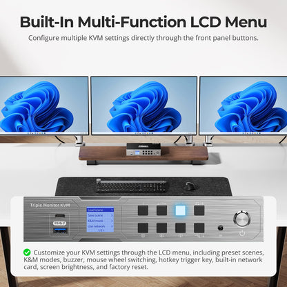 TESmart Triple Monitor KVM Switch Triple 4K60Hz Hybrid KVM Gaming Dock for 1 Desktop PC &amp; 1 Laptop, w/ EDID, MST 2-Port Hybrid KVM Switch for 2 PCs with Triple Monitor 4K@60Hz | TESmart